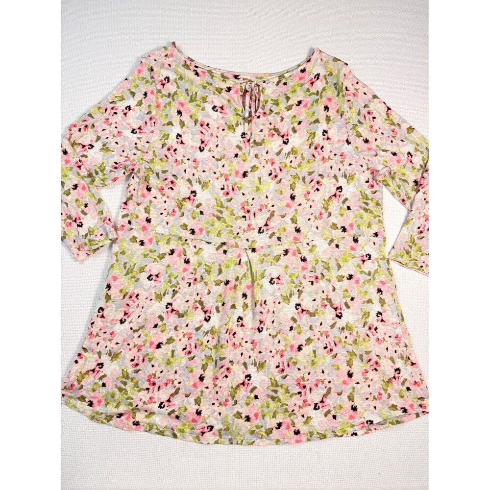 J.Jill Love Linen 100% Linen Floral Peasant Tunic Blouse Size M